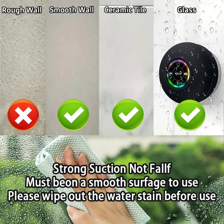 AquaBeat Mini: Waterproof LED Bluetooth Speaker with Powerful Sound & Suction Cup Mount