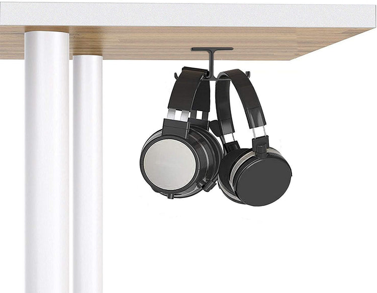 Headphone Headset Holder,  Headphones Stand Hanger Hook Aluminum Stick-On Adhesive under Desk Dual Headsets Holder Mount Gaming Accessories for All Headphones, Black
